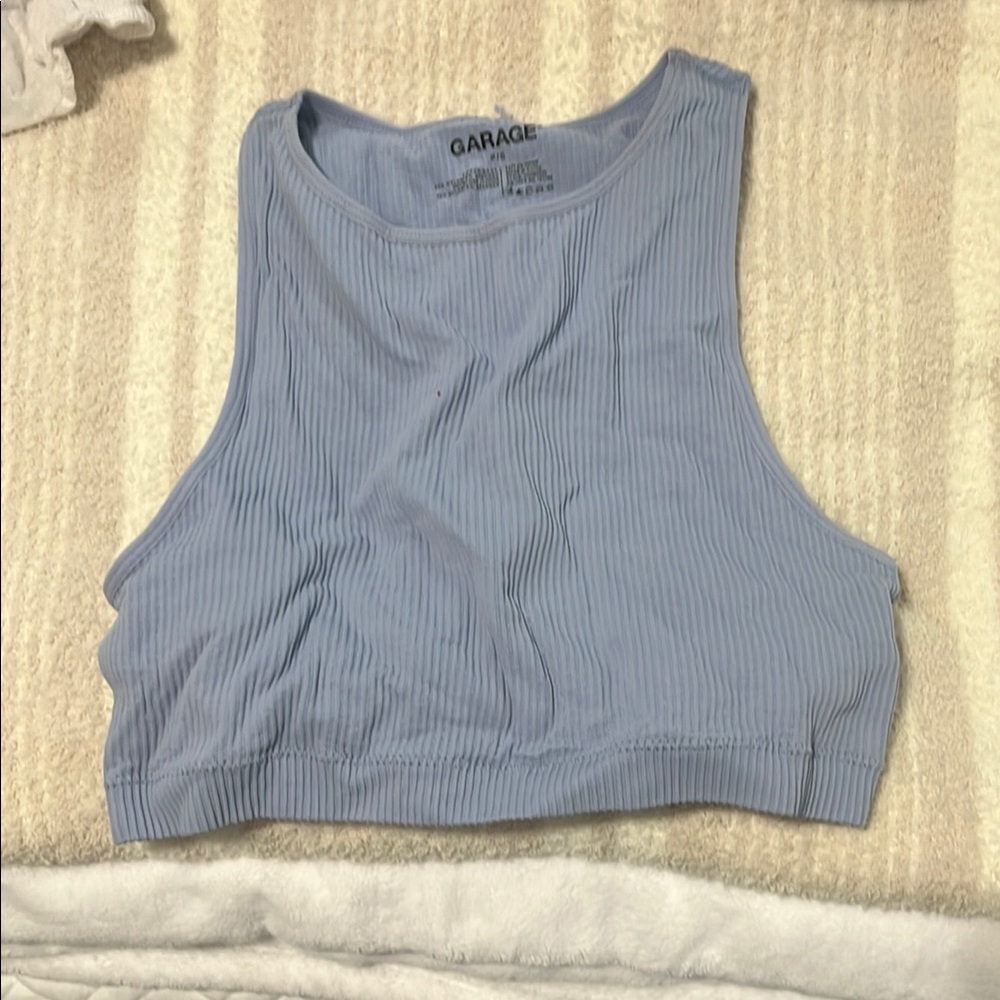 Garage Blue Ribbed Crop Tank Top